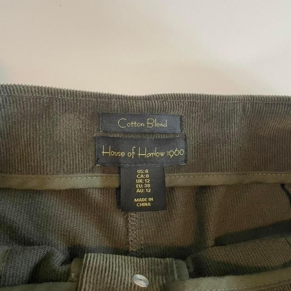 Vintage House of Harlow 1960 Olive Green High Waist Corduroy Pants Women 8 - Picture 5 of 7
